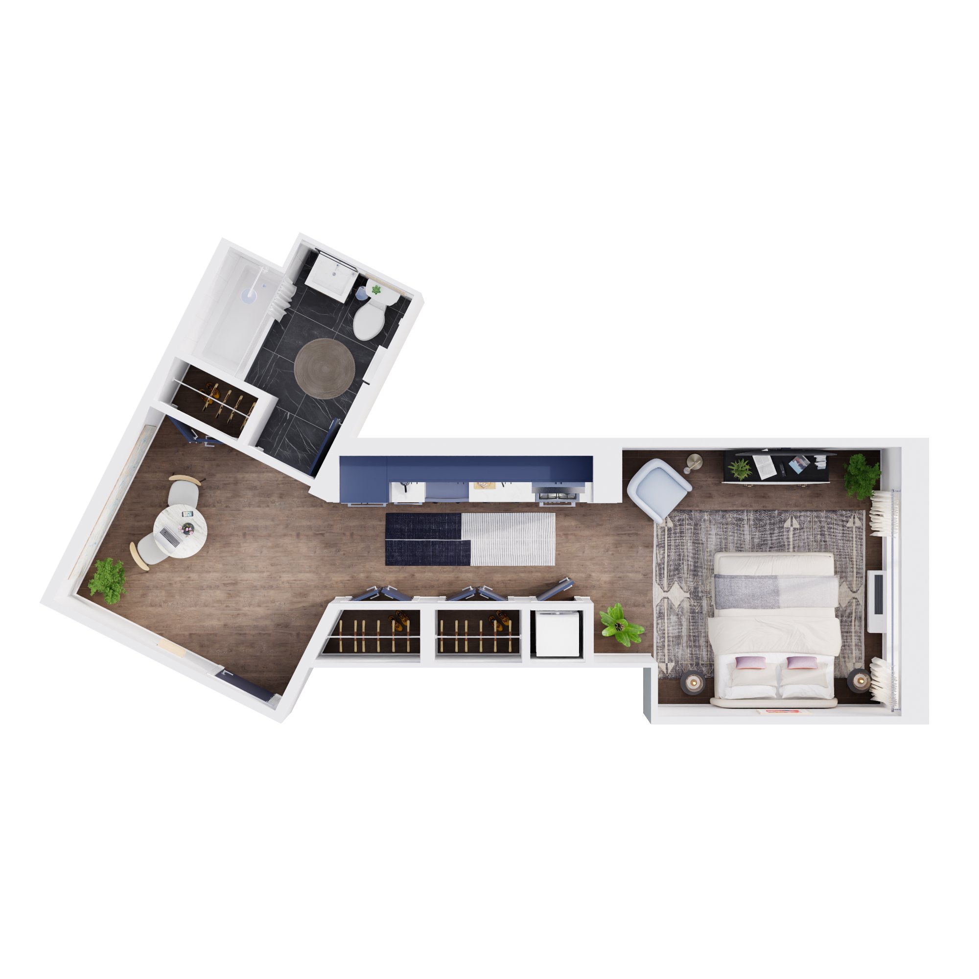Floor plan for studio, 1 bath